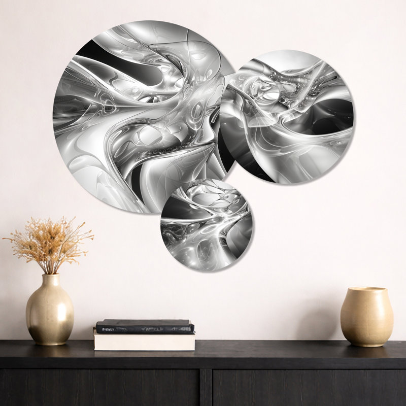 Gris gris noir abstrait Steel Serenade I - Art mural abstrait 3 pièces