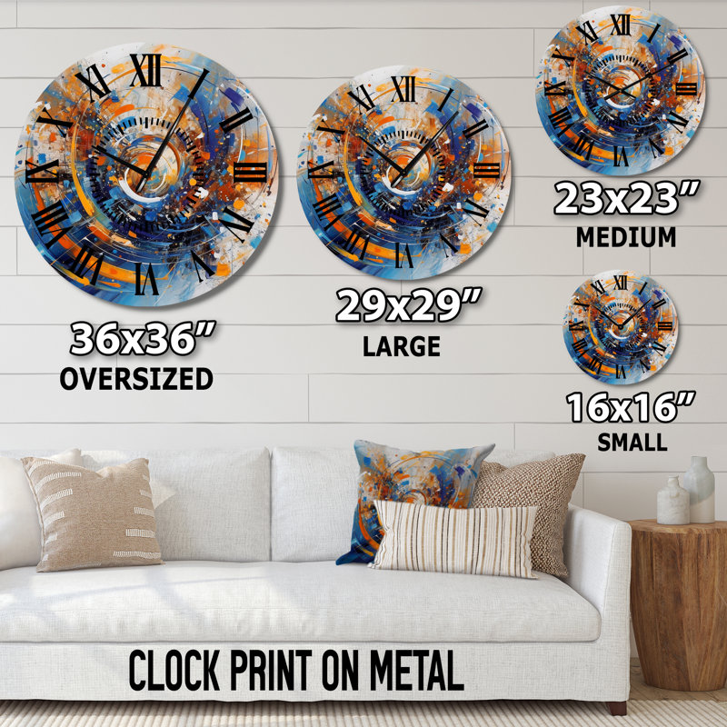Horloge murale bleue et orange, Surdimensionné