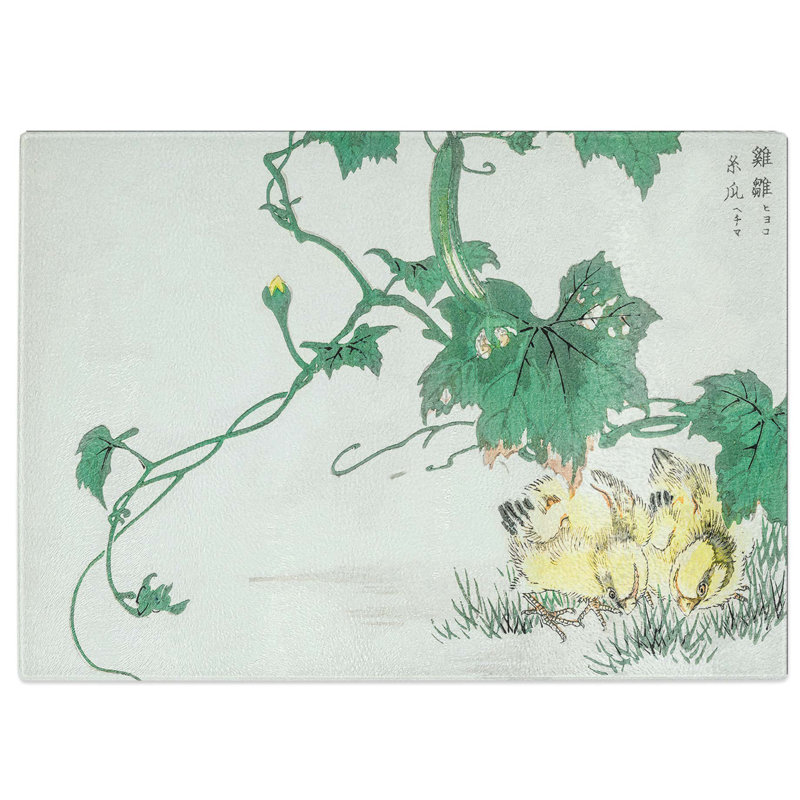 Tempered Glass Two Yellow Chicks by Numata Kashu Chopping Board, 39 cm W x 28.5 cm L