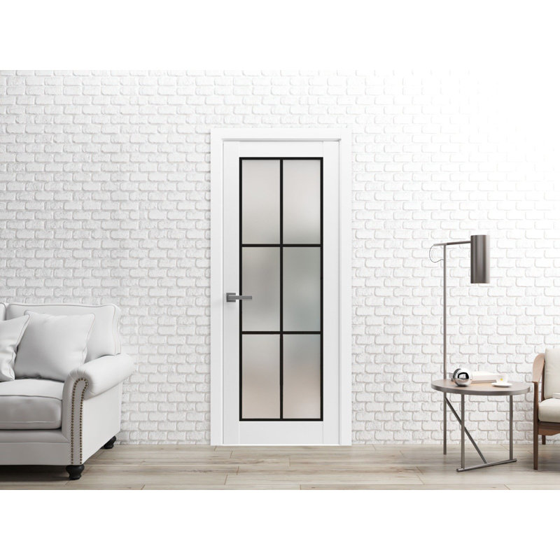 Porte française solide unie | Verre givré Planum 2122 | Poignée simple à panneau régulier | Salle de bain, Blanc
