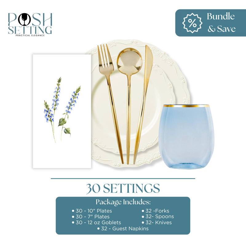 Cream Elegant Disposable Plastic Deluxe Party Bundle - Vintage