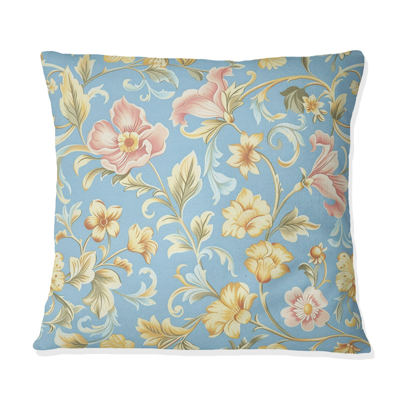 Rose, rose, fleur rétro, paradis I - Coussin décoratif rétro, H 18 po x l 18 po