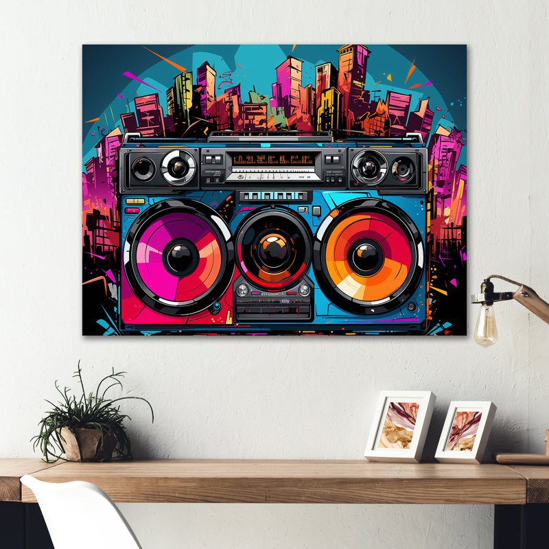 Pop Art Vibrant Boom Box Music - Platines vinyle, H 12 po x l 20 po x P 1 po