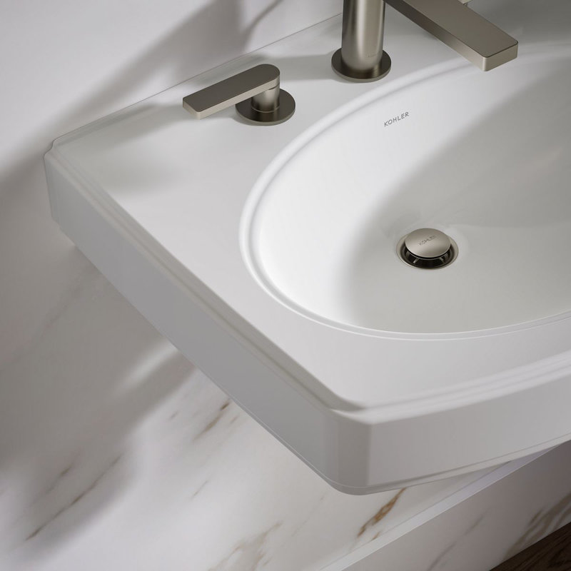 Pinoir Vitreous China 22" Wall Mount Bathroom Sink with Overflow, White, 8" Centers