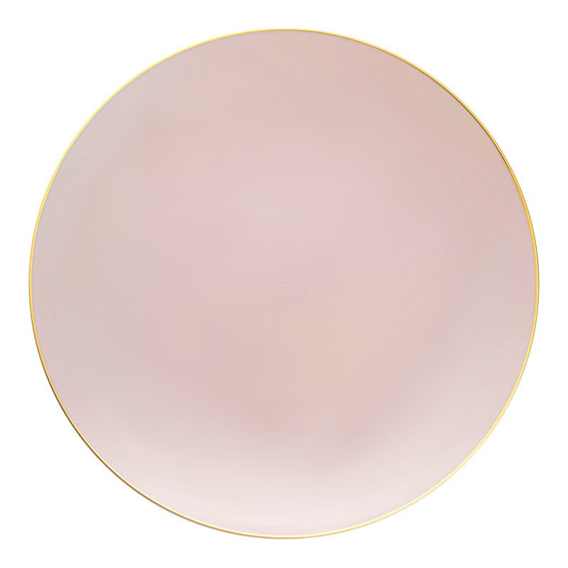 Assiettes en plastique jetables rondes blanches et blanches avec rebord doré (10,25 po), Blanc / or