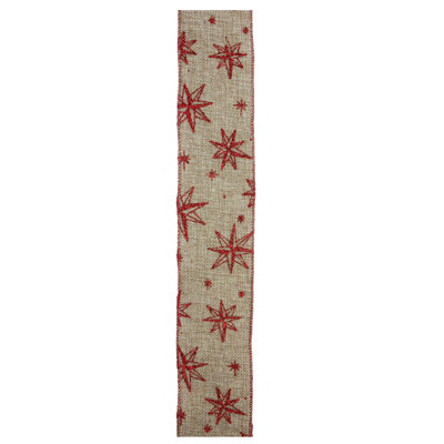 Rubans d'artisanat de Noël rouge et beige à étoile filaire - 2,5 po x 120 verges