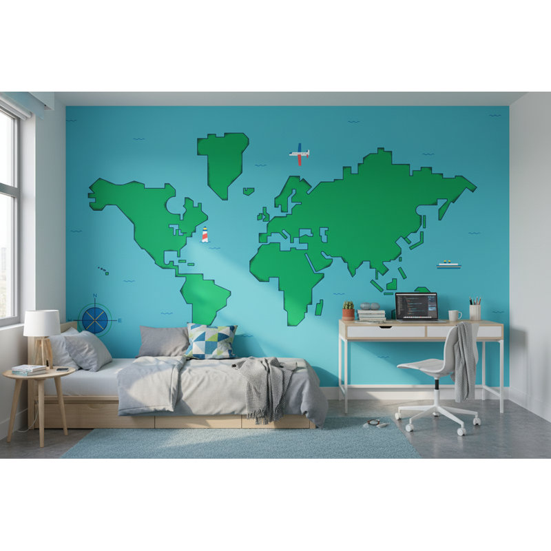 Papier peint carte du monde amovible bateau, L 108 po x l 140 po