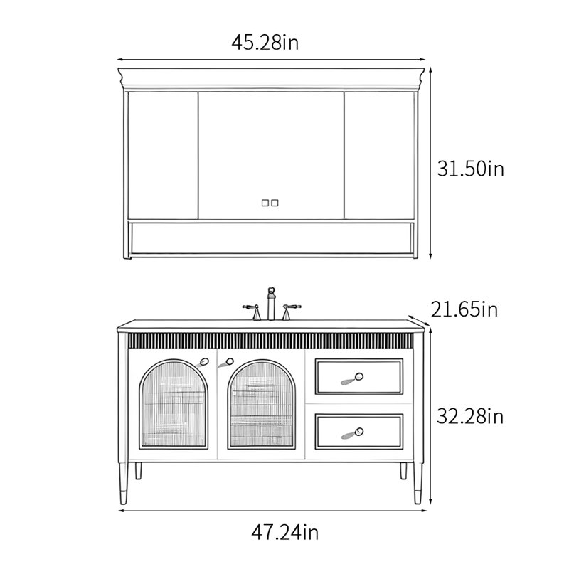 American-style retro light luxury bathroom cabinet, 32.28" H x 47.24" W x 21.65" D, Black