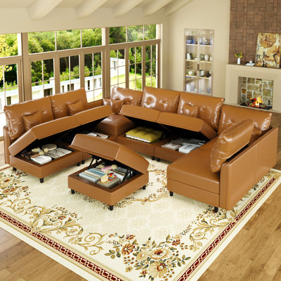 Zendajas 8 - Piece Upholstered Sectional Modular Sofa With Storage Ottoman