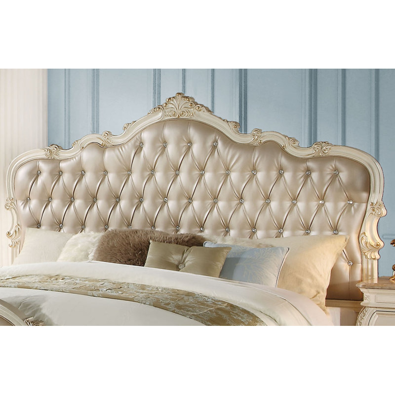 Khiabet Upholstered Standard Bed, California King, Rose Gold & Pearl White