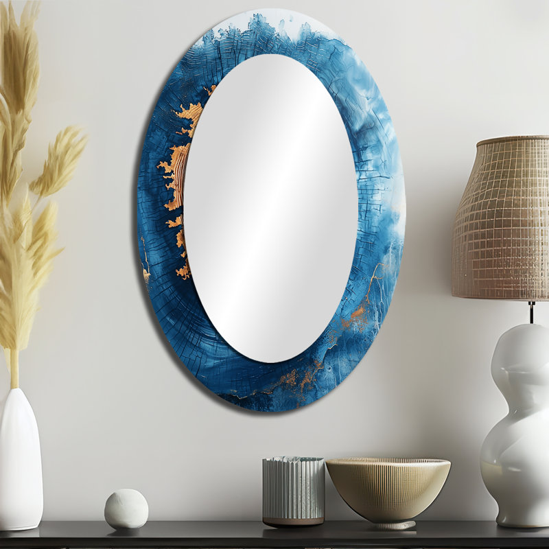 Miroir mural ovale doré et bois bleu turquoise Reverie II, 36 po x 24 po