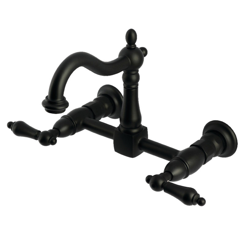 Kingston Brass Heritage Double-Handle 2-Hole Wall-Mount Bridge Kitchen Faucet, Matte Black