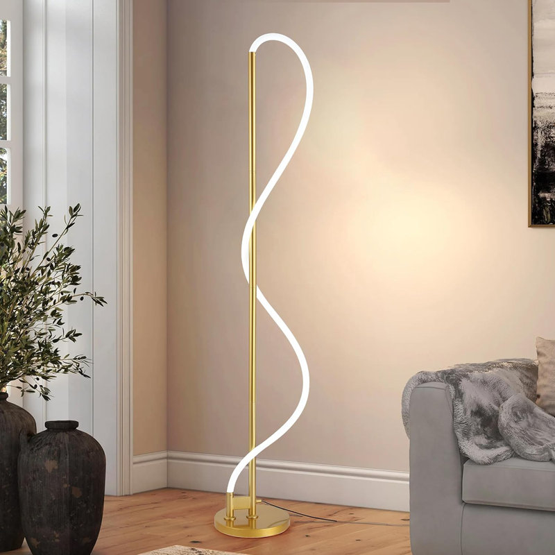 Lampe sur pied 3 lumières à DEL à intensité variable pour le salon, lampe moderne sur pied en métal flexible avec interrupteur au pied, or