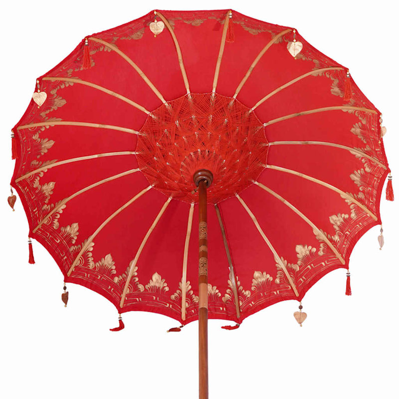 Balinese Parasol Cotton, Solid Wood, Red, 260cm H x 185cm W x 185cm D