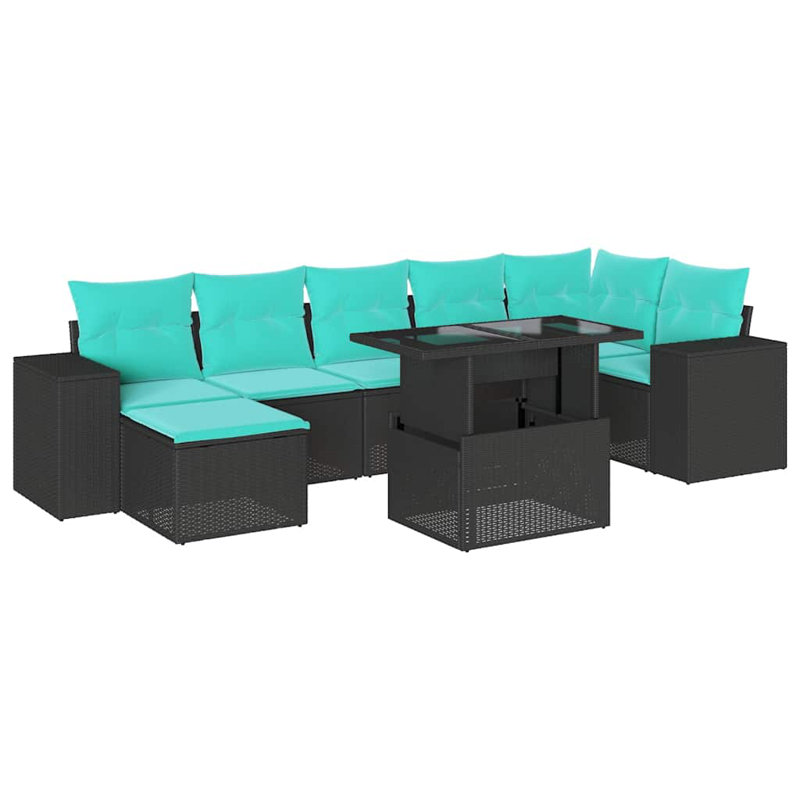 8 Piece Patio Sofa Set With Cushions Poly Rattan, Light Blue, Black