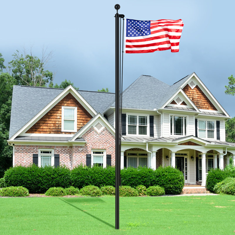 Mât de drapeau dans le sol réglable en aluminium Daviney avec drapeau inclus, Noir, H 300 po x l 0,16 po x P 0,16 po