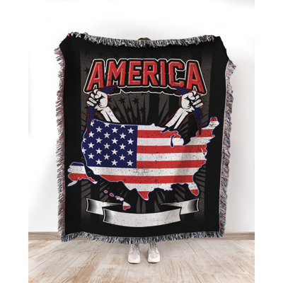  American Maps with The Flag Cotton Blanket