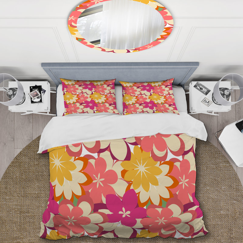 Multicolore fleurs abstraites - ensemble de housse de couette floral - microfibre de polyester