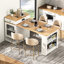 Îlot de cuisine extensible, armoire double face de 59,5 po de long, 2 tiroirs, prise de courant, compartiment de rangement latéral, blanc, extension 10,2 26 41,8 po, tablettes réglables, mécanisme de verrouillage en métal, mobile-133535592-133535594-133535595