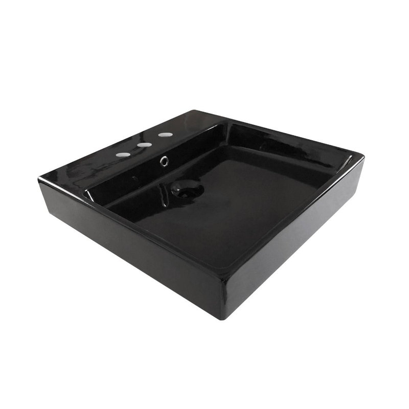 Simple 19.7'' L Bathroom Sink, Three Holes, Glossy Black