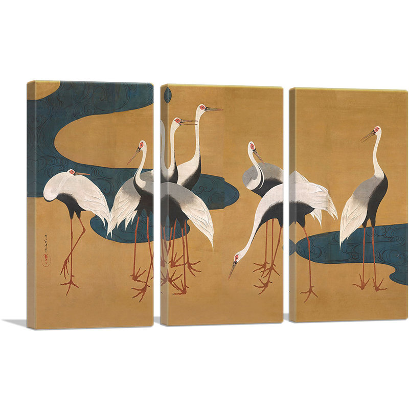 «Cranes» par «suiveur de Sakai Ho s'il-vous-plaît» par Sakai Hoifi - ensemble de 3 reproductions d'art sur toiles tendues