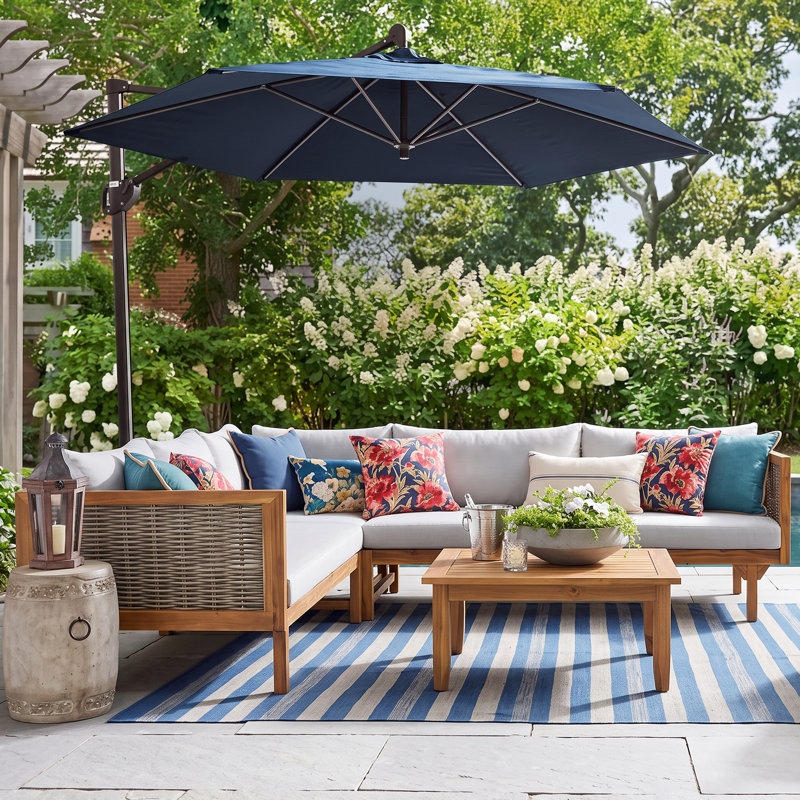 Eli Patio 4-Piece Acacia Wood Sectional Sofa Set With Removable Cushions, Gray