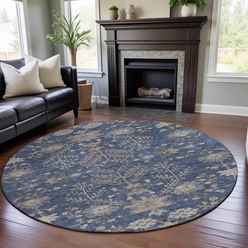 Premium Machine Washable Gurubaksh AMF1156 Floral Rug, Round 8'