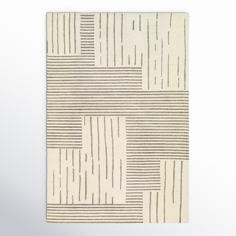 Roma Striped Hand Tufted Wool Area Rug in Gray