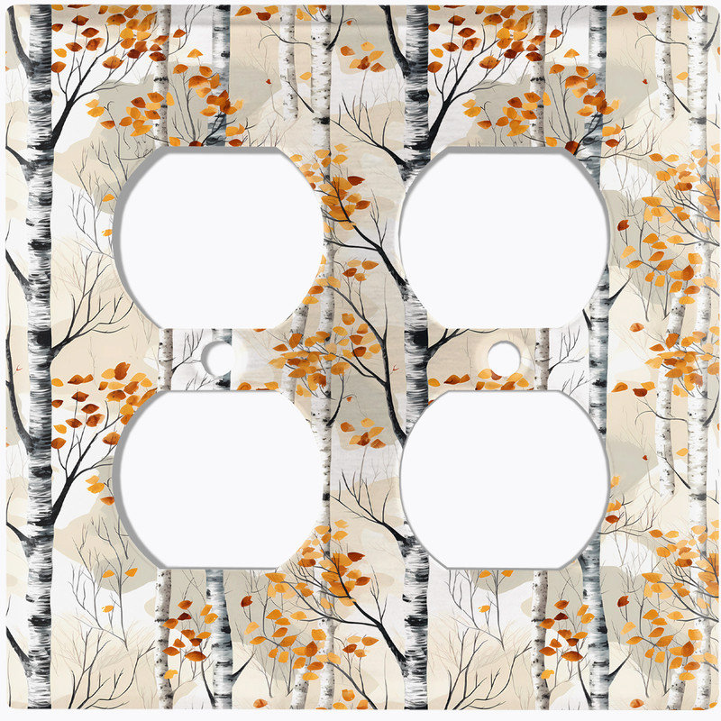 Couvercle de plaque d'interrupteur en métal; Rectangle 2 bandes US standard - Forêt de bouleaux rustique