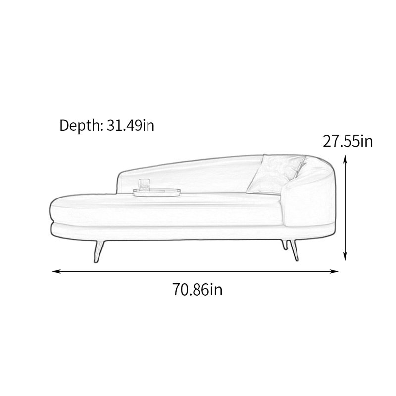 Chaise longue à pieds en métal - Confort spacieux, Accoudoir à droite (vu de face), Beige