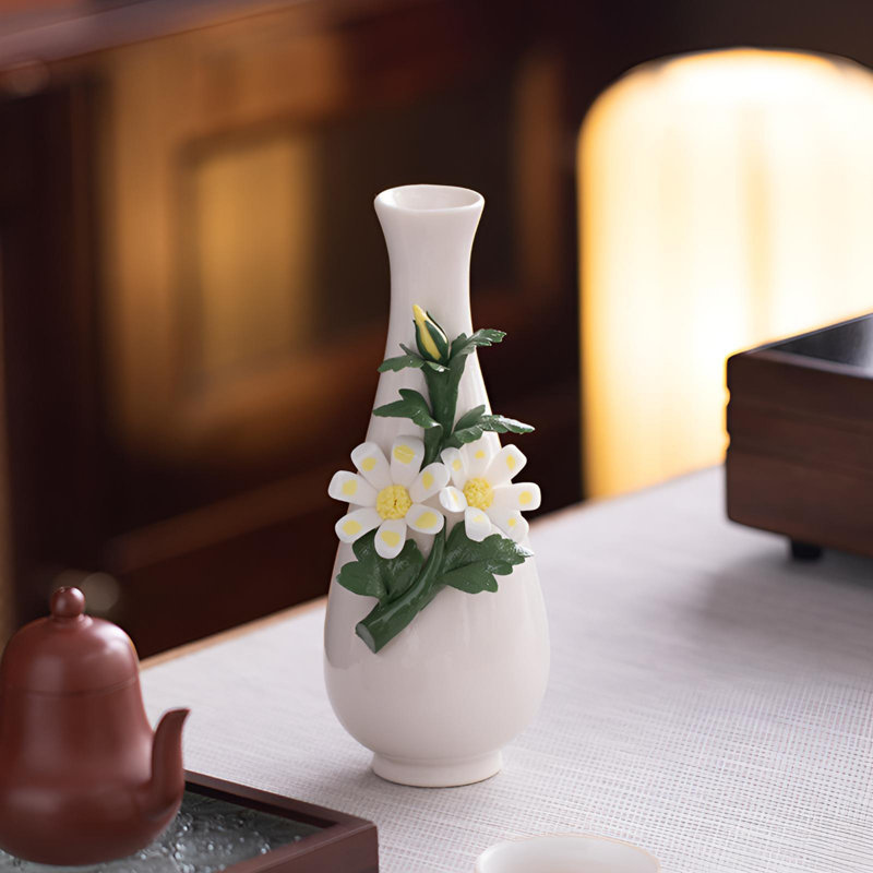 Vase oriental en céramique - Décoration de table exquise à motif floral