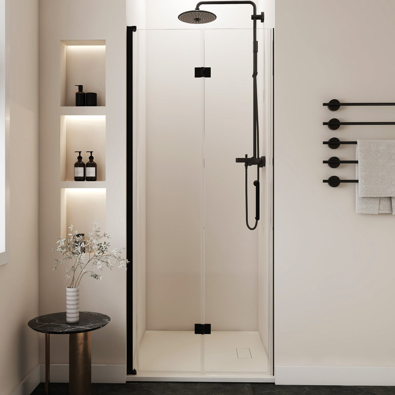  32"W x 72"H Frameless Foldable Shower Door, Aluminum Alloy, 0.24" Tempered Glass Shower