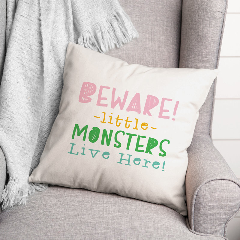  Housse et insert de coussin carré Beware Monsters, 16" x 16"