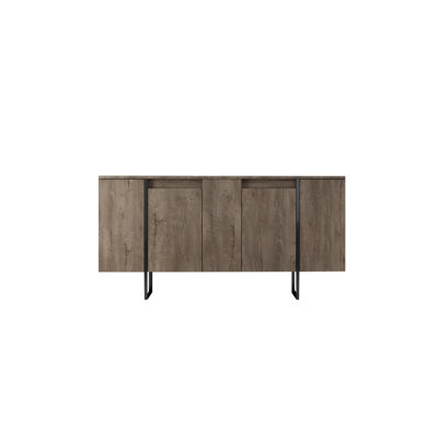 Modern Console Table with Metal Legs, Walnut & Black Finish, 63.0 x 13.8 x 31.5 inches | 100% Melamine Coated Particle Board, Thickness: 0.7 inches | Stylish & Functional Design for Living Room, Entryway, or Office | Durable & Elegant
