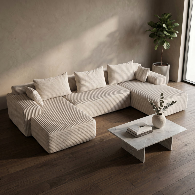 Canapé modulaire modulaire, sans assemblage, canapé en mousse compressée avec revêtement en chenille, désossé, canapé de salon moderne à profil bas