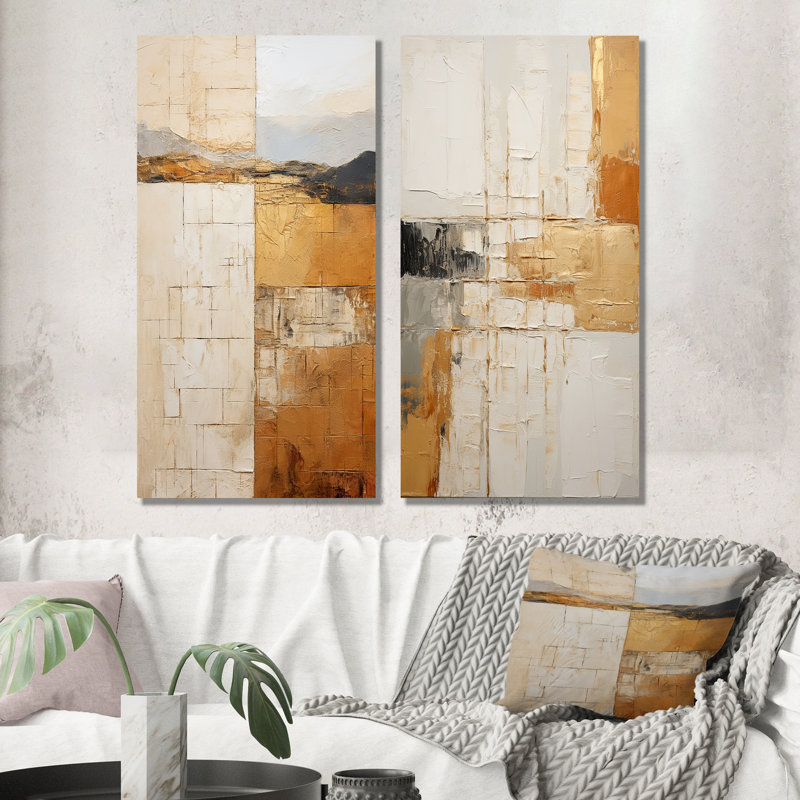 Ensemble de 2 décorations murales en métal beige et doré, H 32 po x l 32 po