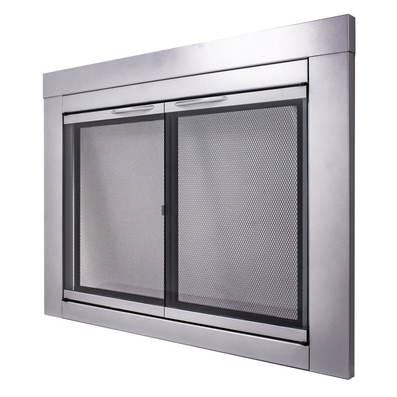 Portes de cheminée en acier de style armoire Abdal, H 31 po x l 43,5 po x P 0,95 po, Nickel Skyline