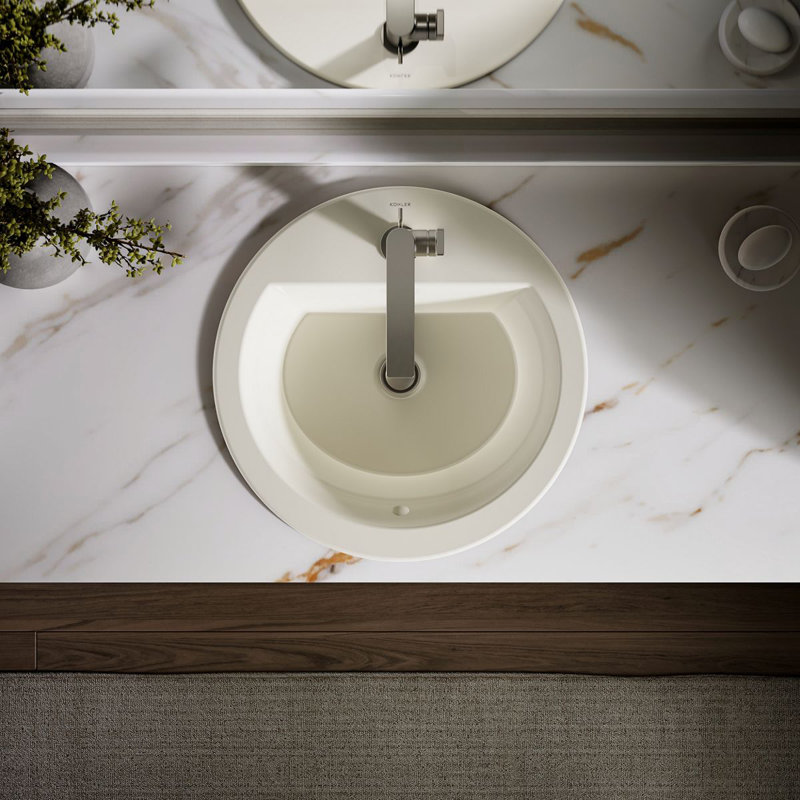 Bryant Ceramic Circular Drop-In Bathroom Sink with Overflow, Biscuit, Single