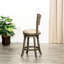 Tabouret de 24 po de hauteur comptoir avec dossier à lattes et mécanisme pivotant, gris patiné, cuir gris français-561400669