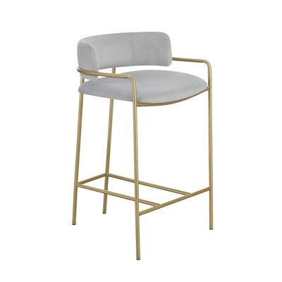 Tabouret en velours à dossier bas, gris et or
