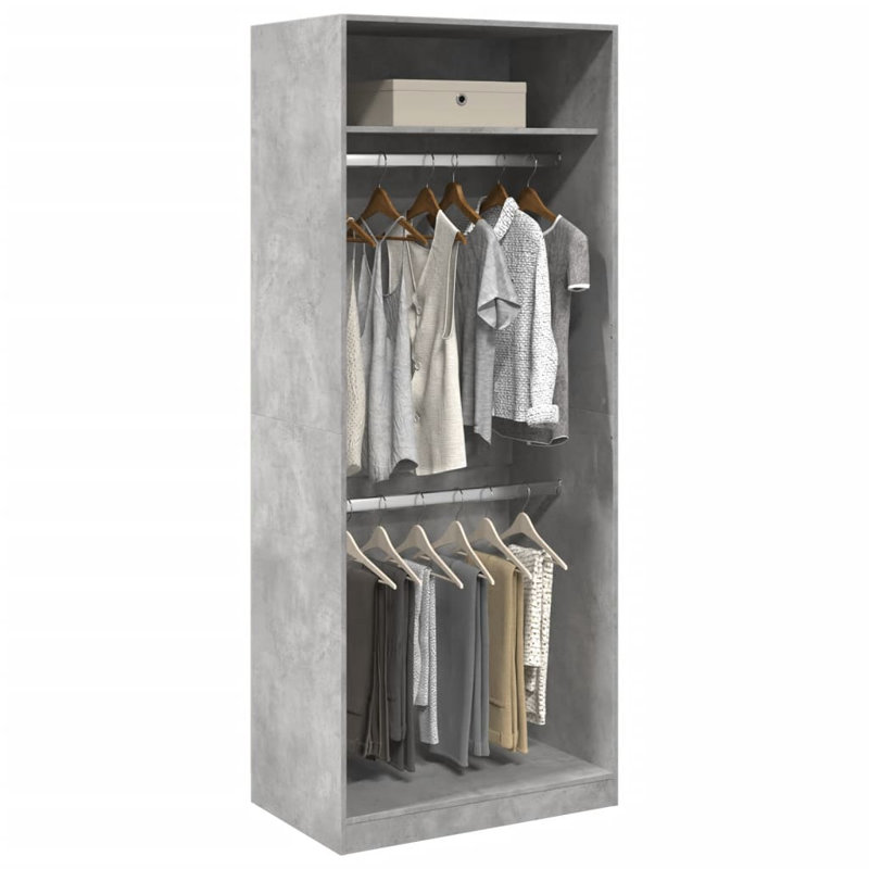 Artressia Manufactured Wood Wardrobe, 80 x 50 x 200 cm, Concrete Grey