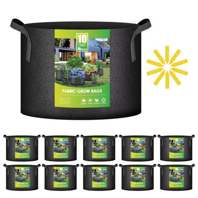 iPower 10 Pack 10 Gallon Grow Bags, Garden Planting Nonwoven Fabric Pots with Reinforced Handle, Heavy Duty and Aeration Planter Pot for Tomato, Fruits, Vegetables and Flowers, Black