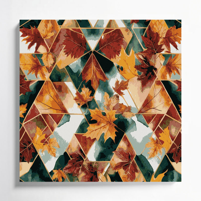 «Thanksgiving», motif géométrique d'automne, toile sur toile beige, H 12 po x l 12 po