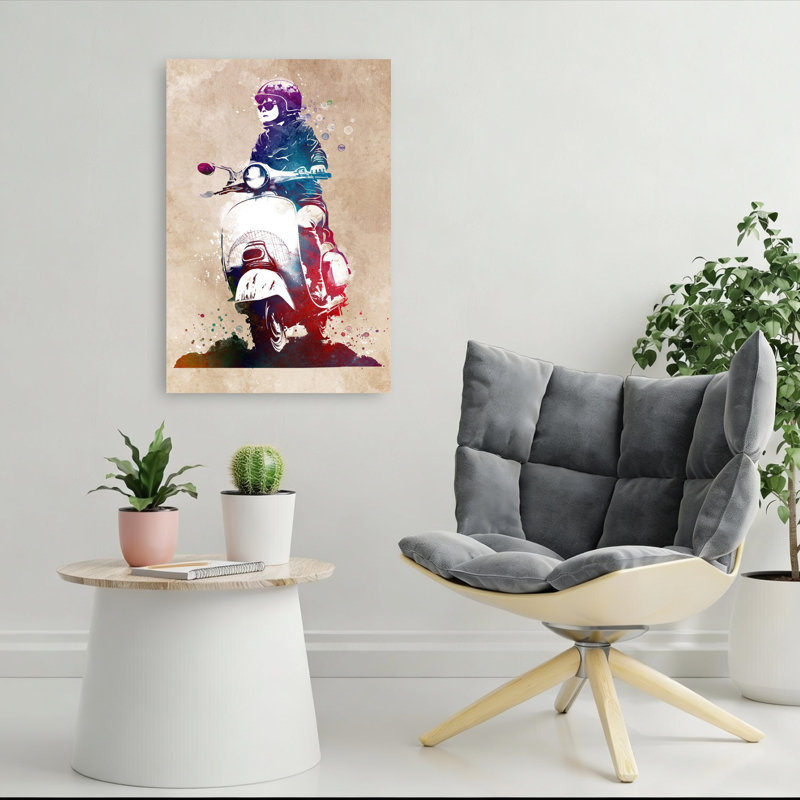 «Cool Kid Scooter Ride», art mural contemporain, 36" H x 24" W
