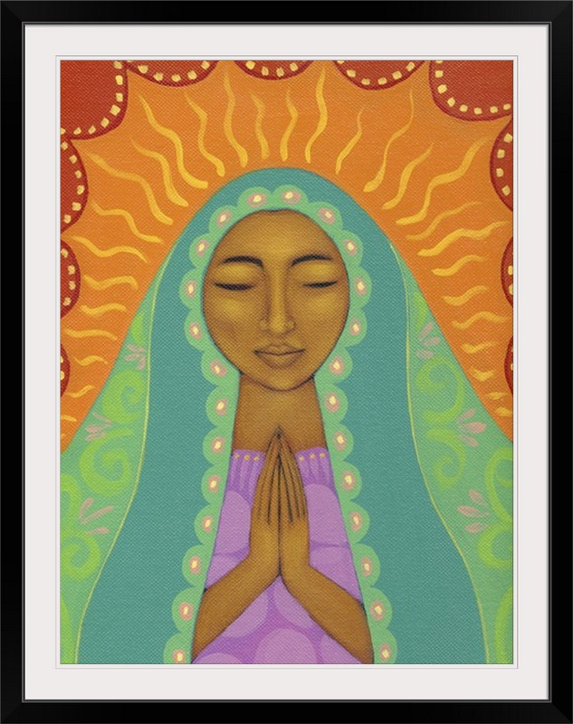 « virgin de guadalupe », impression à motif de tamara adams, Cadre noir, H 24 po x l 20 po x P 1 po