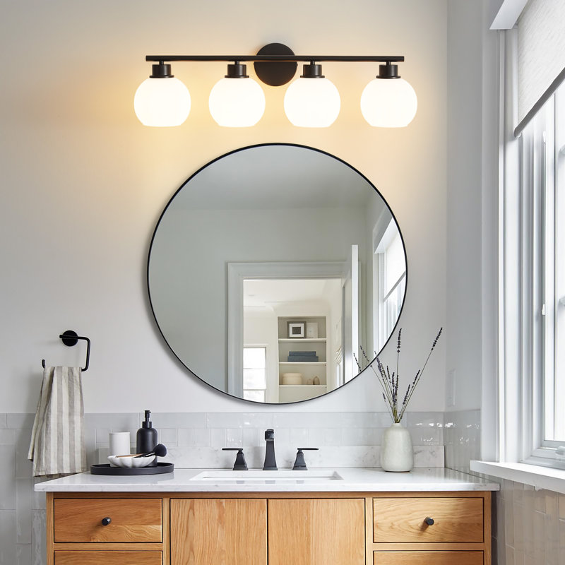 Kyller Modern light  Bathroom Vanity Lighting With Opal Globe Shades Dimmable Bathroom Light Fixtures, Matte Black, 4