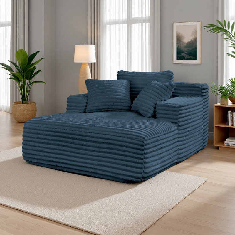 Méridienne rembourrée en velours côtelé rembourré avec assise profonde Living Room, Bleu