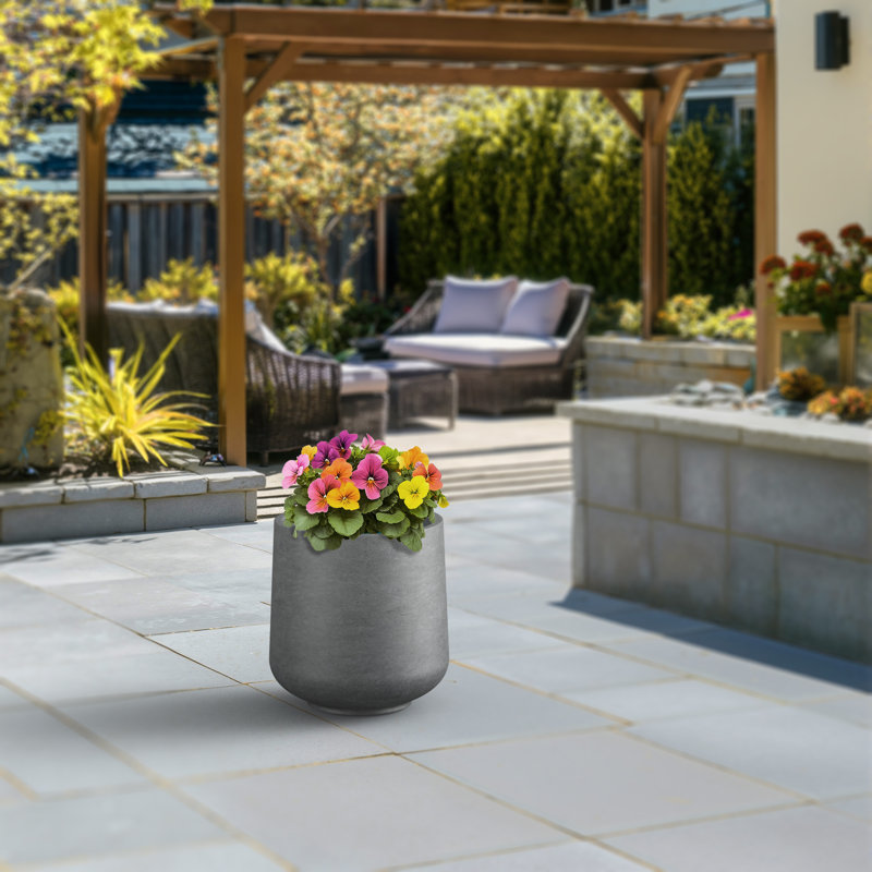 17 po Grand pot / pot rond en béton gris naturel (intérieur de qualité supérieure) avec trous de drainage