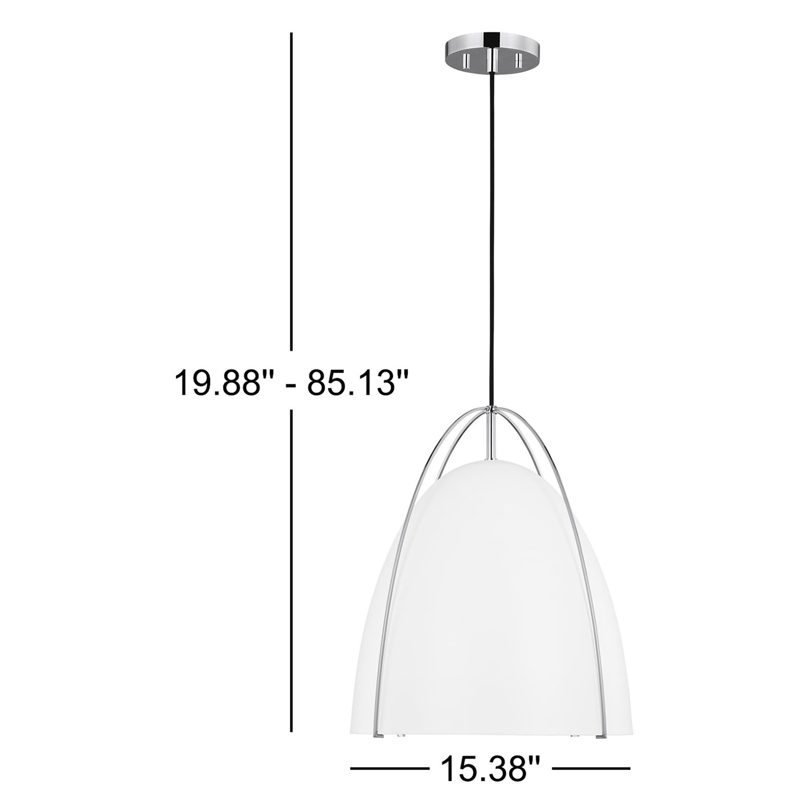 Nikki Single Light Metal Steel Dimmable Pendant, Chrome, White, 19.13" H x 15.38" W x 15.38" D