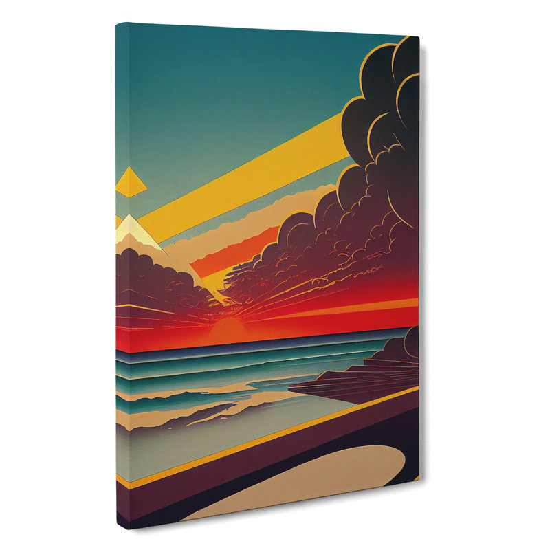 Art Deco Ocean Sunset No.3 - Wrapped Canvas Print, 60cm H x 40cm W x 3cm D